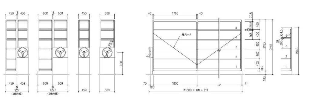 移動棚,丸ハンドル式.中軽量タイプ,ZBLM,姿図